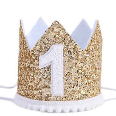 Imagem de WAWOO Glitter Crown for Baby's First Birthday - Girl/Boy Gift, Photo Booth Prop, Party Hat (Yellow)