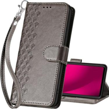 Imagem de SASYMALY Capa carteira T-Mobile Revvl 7 Pro 5G, capa flip com suporte para mulheres e homens, capa de telefone de couro PU adequada para T-Mobile Revvl 7 Pro 5G [cubo cinza]