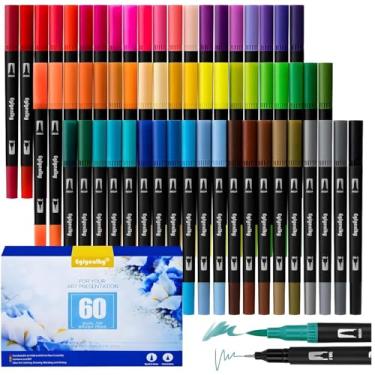 Imagem de Genérico Conjunto 60 cores Canetinhas Brush de Ponta Dupla para Livros de Colorir, Marcadores Ponta Fina e Pincel Para Desenho, Presente Infantil, Presente Dia Das Crianças