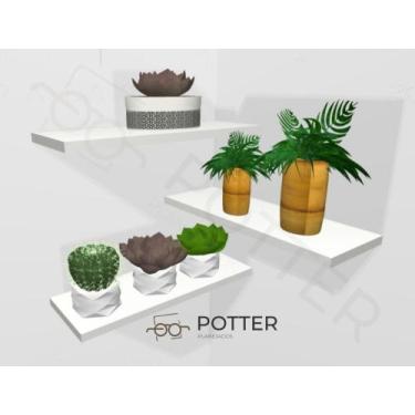 Imagem de Ki 3 Prateleiras de Madeira Mdf Branca Preta 39x15 Decoração - Potter 