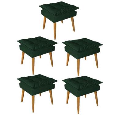 Imagem de Kit 05 Puff Puf Banqueta Opala Para Quarto Sala Recepção Suede Verde -