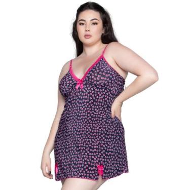 Imagem de Camisola Plus Size Vekyo Estampada Feminina Liganete Com Laço Roupa de