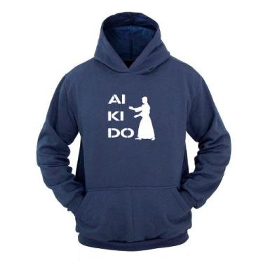Imagem de Moletom Masculino Canguru Ragor Estampa Aikidô Capuz, G, Azul