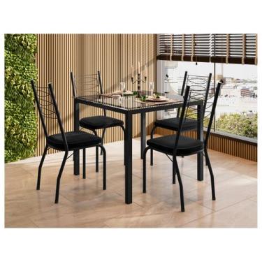 Imagem de Mesa de Jantar 4 Cadeiras Quadrada Preta Tampo de Vidro Artefamol Flor