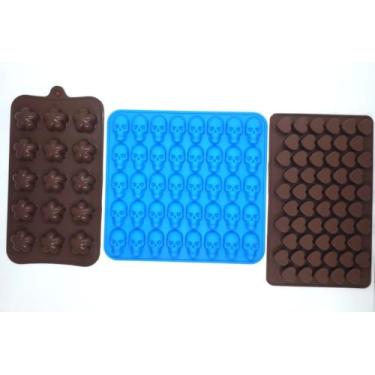 Imagem de Pacote com 3 moldes de silicone para doces de grau alimentício fondants de chocolate para crianças utensílios de cozinha de grau alimentício moldes de cozimento mini corações kull candy estrelas 3D