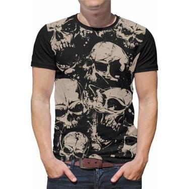 Imagem de Camiseta de caveira rock moto Masculina adulto Roupas cinza - Alemark,