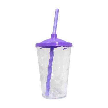 Imagem de 5 Twister Acrílico Cristal 400ml C/ Tampa E Canudo Colorido - M&ca. Pl