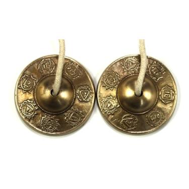 Imagem de Sino de meditação tibetano Manjeera Tingsha, sinos, pratos, meditação budista, sinos de ioga pequenos, símbolo auspicioso (Manjeera-06)