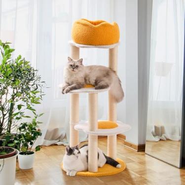 Imagem de Mewoo Árvore para gatos, torre de escalada para gatos internos, torre de gato de 114 cm com poste para arranhar, condomínio para gatos com cama superior removível e plataforma, casa para gatos em