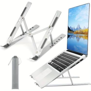 Imagem de Suporte para Notebook e Tablet em Alumínio Dobrável e Ergonômico Para Desktop Portátil Ajustável em 6 Ângulos com Altura Regulável Premium
