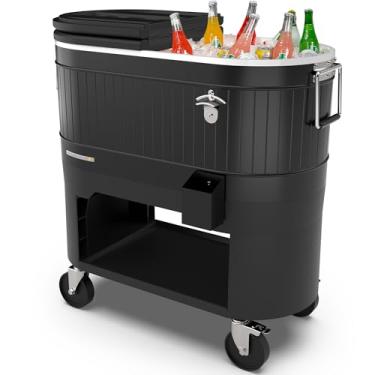 Imagem de Permasteel Baú de gelo com rodinhas de 120 litros, carrinho de refrigerador portátil de bar de festa com rodas, divisórias de bebidas - Perfeito para entretenimento ao ar livre ou interno, e festas