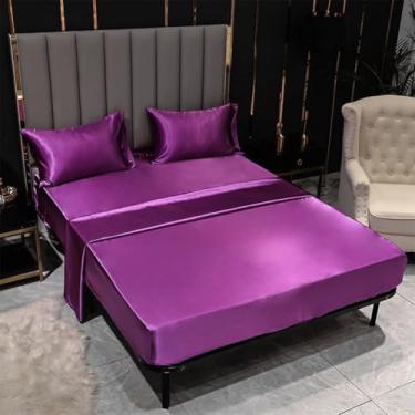 Imagem de ZiDeTang Jogo de lençol solteiro de cetim com 4 peças - respirável e refrescante, confortável, hotel, luxuoso, macio e sem rugas, cor roxo escuro