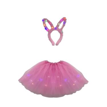 Imagem de Fantasia coelhinha carnaval KIT completo saia tiara com LED brilhante festa (rosa)