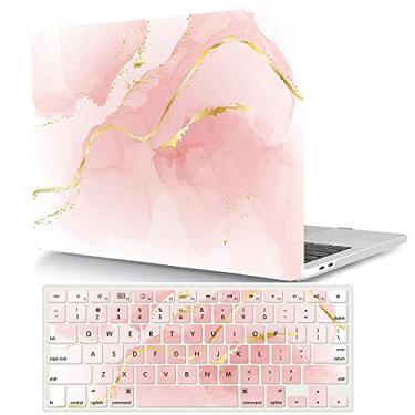 Imagem de Bandless Capa compatível com MacBook Pro 13 polegadas 2020 2019 2018 2017 2016 versão A2338(M1) A2251 A2289 A2159 A1989 A1706 A1708, capa rígida de plástico e película de teclado - mármore rosa