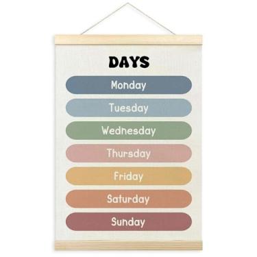 Imagem de TLESKE Moldura Boho Classroom Days of the Week Poster Hanger Frame, Homeschool Hanging Wall Art Decor for Toddlers Kids Room Nursery Playroom, Preschool Prek Learning Educational Poster Print Banner,