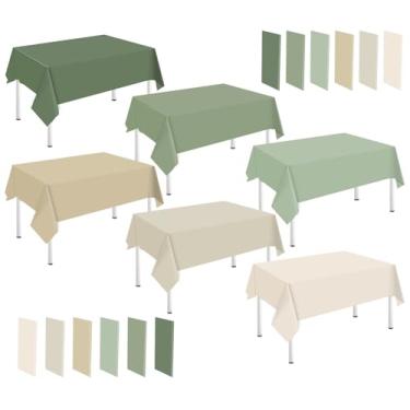 Imagem de Whaline 24 peças de toalha de mesa de plástico verde sálvia nude branco leitoso marrom verde retangular toalha de mesa impermeável para decoração de mesa de festa, 137 x 272 cm
