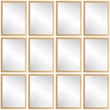 Imagem de Kit 12 Espelhos Decorativo 24x33 Com Moldura de Madeira Preta Branca Dourada ou Tabaco para Quarto Sala Banheiro Salão de Beleza Manicure Hall de Entrada (Dourado)