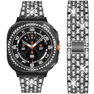 Imagem de SPINYE Pulseiras de relógio compatíveis com Samsung Galaxy Watch 7 Ultra (47 mm), pulseira de metal brilhante de strass brilhante de 20 mm com capa protetora de substituição para mulheres e homens (47