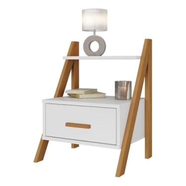 Imagem de Mesa De Cabeceira Anatelli 1 Gaveta Mesinha Sala Moderna Acabamento Pintura Uv Cor Branco/madeira
