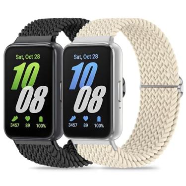 Imagem de Huadea Pacote com 2 pulseiras esportivas elásticas trançadas compatíveis com Samsung Galaxy Fit 3 para mulheres e homens, pulseira esportiva macia ajustável com alça solo para Galaxy Fit 3, SM-R390