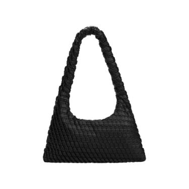 Imagem de KWANI Bolsa Hobo texturizada para mulheres - Bolsa de ombro de couro PU com fecho magnético, elegante bolsa casual (pequena, preta), Preto