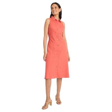 Imagem de Maggy London Vestido feminino sem mangas midi de linho, rayon misto - elegante evasê business casual, Vermelho mineral, 46