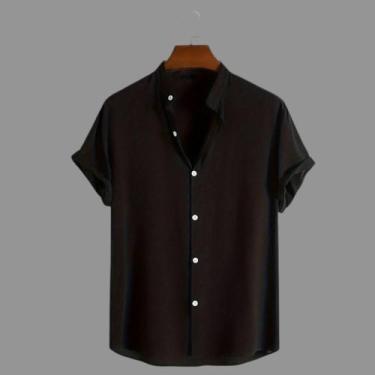 Imagem de Camisa Social Masculina Gola Padre de Luxo Com Manga Curta Slim Fit Li