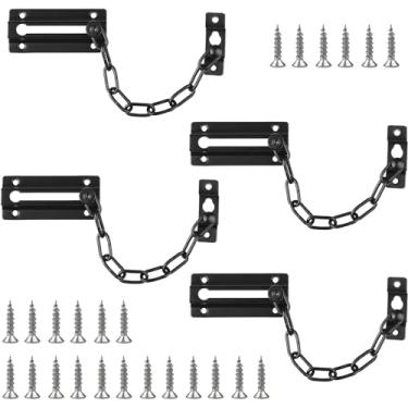 Imagem de 4 cadeados de corrente de porta, fechaduras de trinco de porta, protetor de porta de metal com trava com 6 parafusos para porta interna, porta da frente, porta de apartamento, fechaduras de segurança