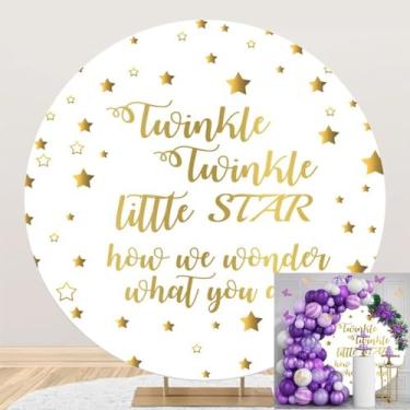 Imagem de TTQYFNM Capa de fundo redonda de 1,8 x 1,8 m Twinkle Twinkle Little Star revelando estrelas douradas menino ou menina, como nos perguntamos o que você é, fundo circular, ele ou ela, chá de bebê,