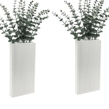 Imagem de Conjunto de 2 plantadores de parede de madeira, plantador de bolso moderno para decoração de parede para vegetação e flores secas, vaso de madeira para pendurar em ambientes internos (branco)