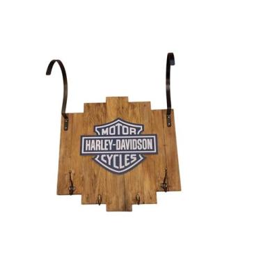 Imagem de Porta Capacete de madeira Izzy Amiel Motociclista Old School Harley, 1