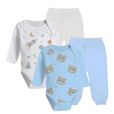 Imagem de Kit Bebê 4 Pç Body Longo Liso ou Estampado e Mijão Unissex - Koala Bab