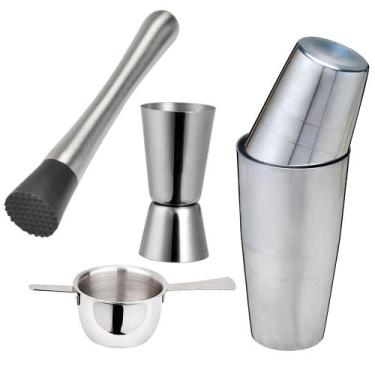 Imagem de Kit barman - coqueteleira - 2 dosadores - socador de frutas - Nutri-Fa