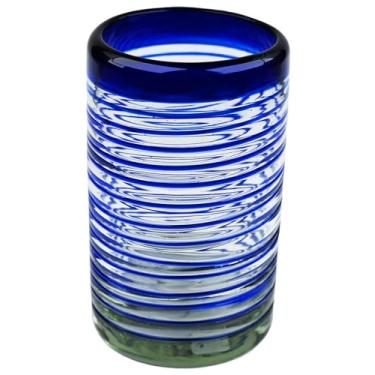 Imagem de PACIFIC MERCHANTS Copo de vidro artesanal, conjunto de 4, 12,7 cm A x 7,6 cm P (espiral vortex)