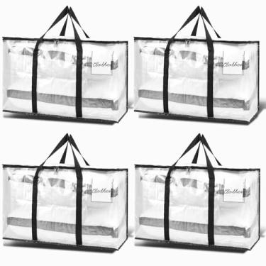 Imagem de Uprimeasy Bolsas grandes para movimento, pacote com 4 bolsas de armazenamento resistentes com alças e zíperes, bolsas de armazenamento que economizam espaço com janela transparente e bolso para