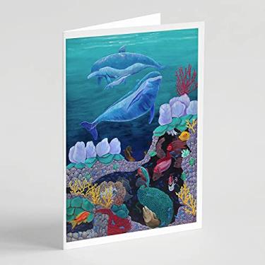 Imagem de Caroline's Treasures 7143GCA7P Cartões de felicitações de natação da família golfinho e envelopes, pacote com 8, 7 x 5, multicolorido