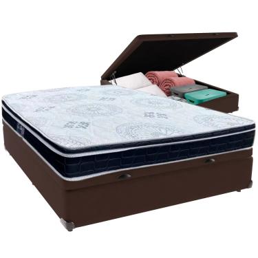 Imagem de Cama Box Baú Marrom e Colchão Orthosono D33 Com Euro Pillow  Casal Anjos