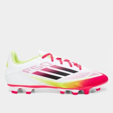 Imagem de Chuteira Campo Adidas F50 Club Unissex, Branco, Rosa, 39