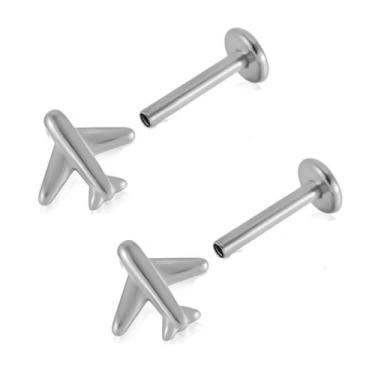 Imagem de Brinco minúsculo tragus de cartilagem de avião 16G para mulheres e homens, aço inoxidável, minimalista, pequeno, rosca interna, hélice, concha, plano, avião, parafuso de orelha, piercing corporal