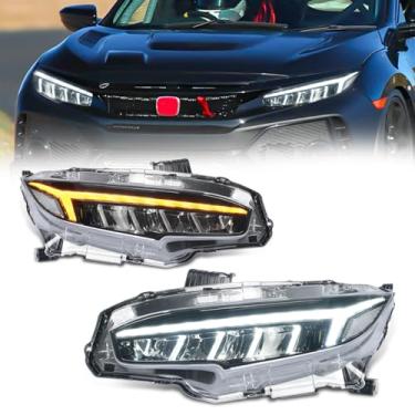 Imagem de Archaic Faróis para Honda Civic de 10ª geração 2016-2022, farol de LED com seta sequencial para Civic Sedan/Coupe/Hatchback, conjuntos de faróis para EX/LX/Sport/Touring/Si/Type R, par
