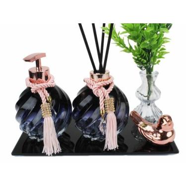 Imagem de Kit Lavabo Espiral Degrade Azul Saboneteira E Aromatizador De Ambiente