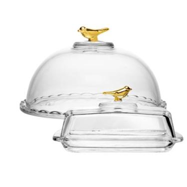 Imagem de Kit Queijeira 20cm e Manteigueira 18x10cm Golden Bird Cristal Wolff - 