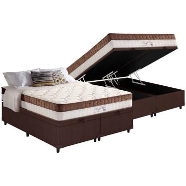 Imagem de Cama Baú Queen: Colchão Molas MasterPocket Anjos Ensacadas King Best + Box crc Courino M(158x198)