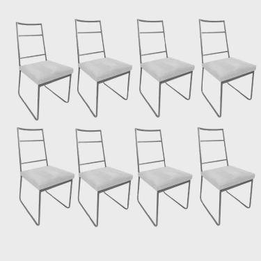 Imagem de Kit 08 Cadeiras Sala de Jantar Escritório Office Stark Industrial Ferro Prata Corino Branco - Ahz Móveis