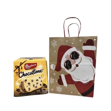 Imagem de Kit 10 Sacolas Papel Kraft Noel Panetone 27x20x33 cm - Natal