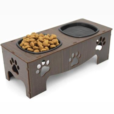 Imagem de Comedouro Elevado Pet MDF Pintado Pequeno Porte Confortável Higiênico 