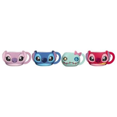 Imagem de Silver Buffalo Lilo and Stitch Angel Stitch Scrump Leroy Faces Conjunto de mini canecas de cerâmica esculpida 4 peças