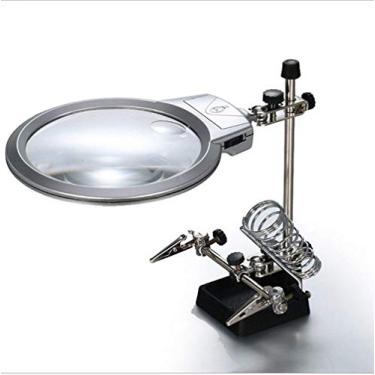 Imagem de Lupa, lâmpada de LED, lupa de mesa 2,5 x 6 x, lente HD, multifuncional, com suporte de clipe auxiliar para soldagem, celular, placa-mãe, reparo bancada