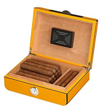 Imagem de Mini caixa de charutos portátil de madeira de cedro para escritório pequena tinta para piano pode conter 30 charutos (cor: vermelho, tamanho: 28 x 20 x 9,3 cm) (cor: vermelho, tamanho: 28 x 20 x 9,3