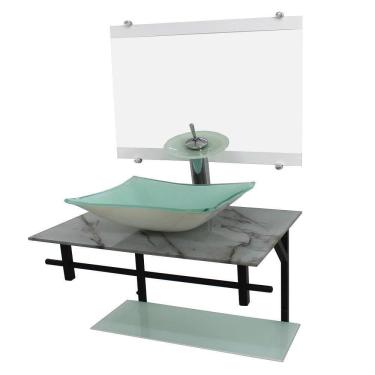 Imagem de Gabinete De Vidro 60Cm Ap Com Cuba Retangular Mármore Branco